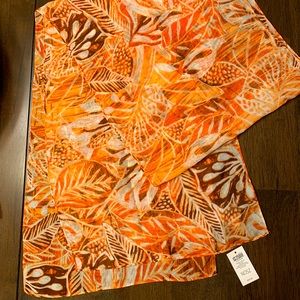 Chico’s Artist Leaves Oblong Scarf in Prometheus Orange